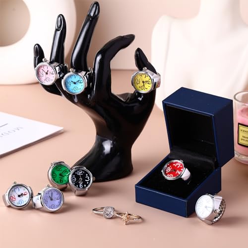 landical 10 pcs finger watches ring for women men adjustable clock rings bulk creative elastic round quartz finger ring watches