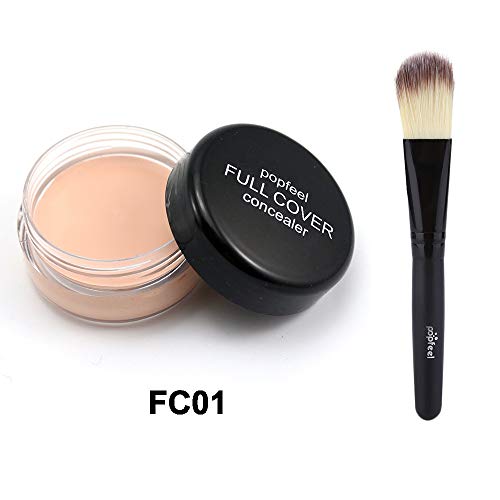 Popfeel Makeup Foundation Base Nude Face Liquid Cover Concealer + Wooden Brush (A)