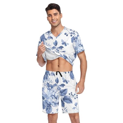 Men's Pajama Sleep Sets Short Sleeve V Neck 2 Piece Nightwear with Pockets Summer, S-XXL3