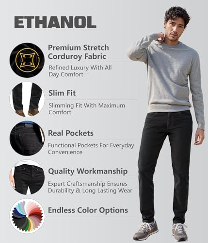 ETHANOL Men's Slim Stretchy Casual Corduroy Pant2