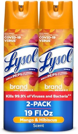 Lysol Disinfectant Spray, Sanitizing and Antibacterial Spray, For Disinfecting and Deodorizing, Mango & Hibiscus, 19 Fl. Oz (Pack of 2) Lysol Disinfectant Spray, Sanitizing and Antibacterial Spray, For Disinfecting and Deodorizing, Mango & Hibiscus, 19 Fl. Oz (Pack of 2)