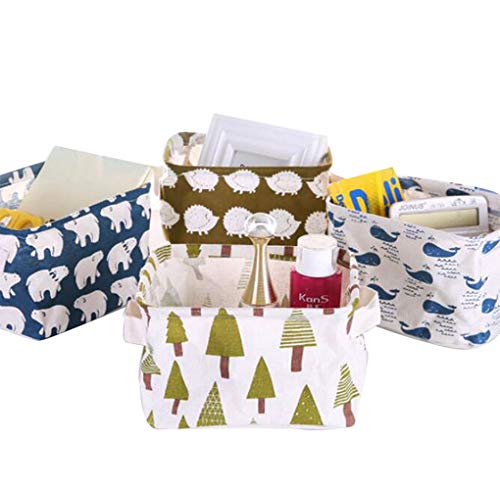 Image of PUTING 4 Pcs Foldable Storage Basket Bins, Canvas Storage Basket with Handle Cotton Linen Blend, Storage Bins Basket for Makeup, Snack, Magazine, Baby Toys
