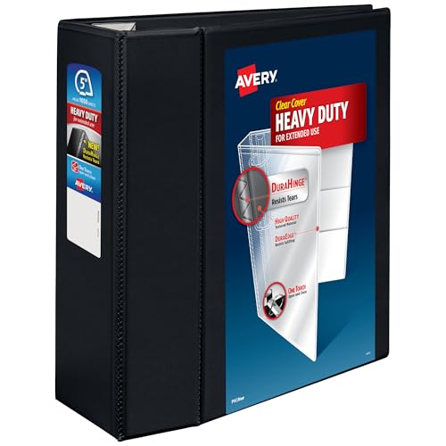Avery Heavy-Duty 5 Inch Binders 3 Ring View Binder 5 Inch EZD Ring Black Sturdy (79606)
