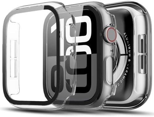 TGKML Hülle mit Displayschutzfolie für Apple Watch SE 3/SE 2/SE/6/5/4 40mm | 2-Stück, Hard-PC Schutzhülle, Eingebaut Gehärtetes Glas, Kratzfest & Stoßfest Schutzfolie, Klar*2