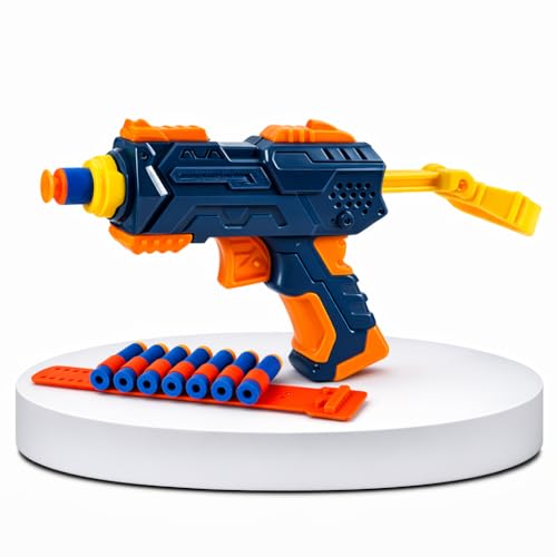 Image of DIY Puzzle Assembly Mini Blaster Toy Gun Boys 7-14 Years with 8 Suction Darts & Bullet Belt, Soft Foam Dart Blaster Manual Air Gun Pistol for Kids, Role Play Target Shooting Toys for 4 Year boy