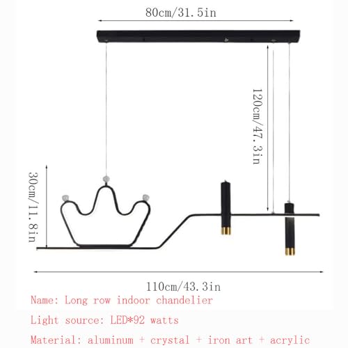 Chandelier long luxueux métal art suspension LED dimmable salon