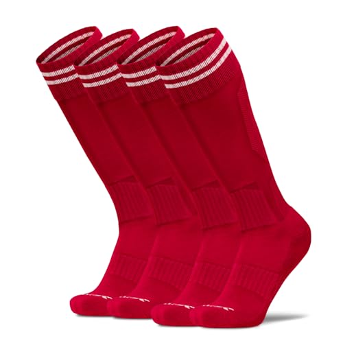 TSLA Unisex Knee High Soccer Socks Over-the-Calf Football Socks Compression Fit Cushioned Arch Support Breathable MZS701-RED_S