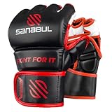 Sanabul New Item Essential MMA Grappling Gloves (Black/Red, Small/Medium)