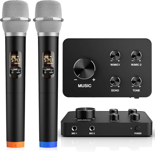 FEKTIK Wireless Karaoke Microphone System, Dual Handheld Wireless Microphones for Smart TV, Speaker