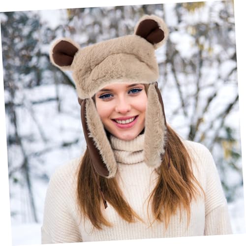 Adorable Bear Ears Hat Windproof Cap for Outdoor Activities Design for Boys and Girls and Adults for Skiing and Cycling Coffee4
