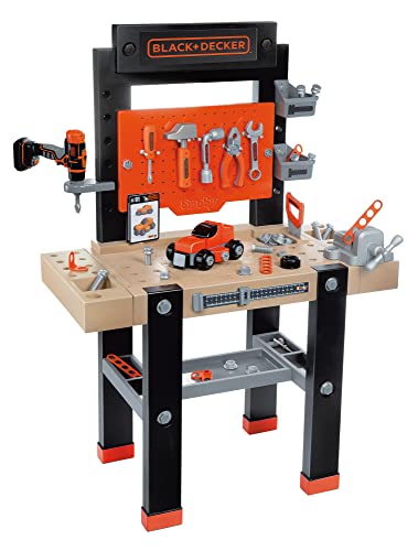 Smoby - Black + Decker Bricolo Center, 7600360727, + 3 Anni, Banco da Lavoro con 91 Accessori, Incluso Trapano Meccanico...