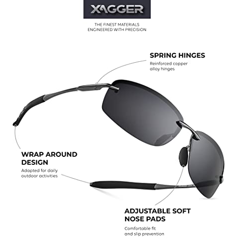 Xagger Polarized Driving Sunglasses for Men Rimless Metal Frame UV400 Protection Sun Glasses2