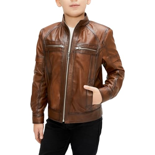 Xtreem Boys Leather Jacket - Classic Motorcycle Style Genuine Sheepskin Kids Moto Jacket2