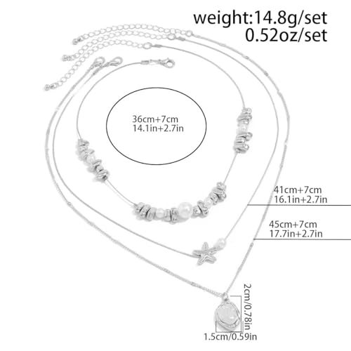 Seashell Necklace Shell Necklaces for Women Charm Necklace Beachy Jewelry for Women Gold Pearl Starfish Necklace Stack Non Tarnish Waterproof Summer Jewelry 7