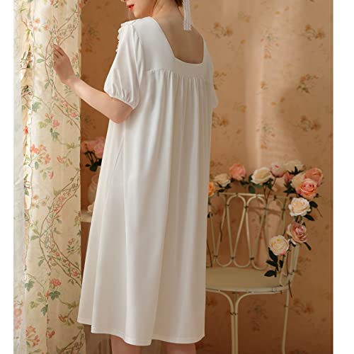 Homgro Women's Cotton Nightgown Long Pjs Short Sleeve Summer Vintage Lightweight Comfy Soft Cool Pajamas White Large #TOP3