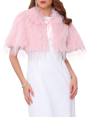 Women's Faux Fur Shrug for Evening Cocktail Bow Tie Neck Bridal Wedding Elegant Cardigan