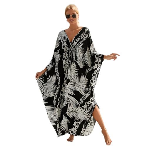 Image of Miss Lavish London Long Kaftan Dress for Women - Summer Printed Plus Size Maxi Caftan, Swimwear Coverup, Resort Wear, Lounge Party Dress, Hawaii Vacation Outfit