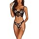 VisSec Reizwäsche Dessous Set 2-Teil Bügel-BH + String Tanga Spitze Push-Up Verführerisches Damen Body Unterwäsche Babydoll Nachtwäsche Spitze Heißen Sexy Dessous Set,Schwarz,M