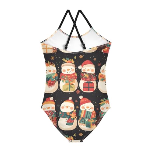 KLL Black White Christmas Snowman Girls' 1-Piece Swimsuits Summer Swimwear with Adjustable Straps Cute2
