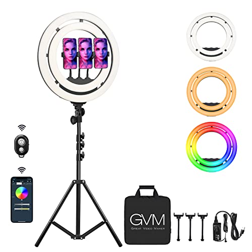 GVM 18' Selfie Ring Light with 65' Adjustable Tripod Stand & Phone Holder, Remote App Program Control, 50W Double-Layer LED RGB Camera Light Ring for Photography/YouTube/Live Broadcast/Makeup