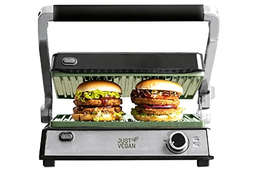 Preisvergleich Produktbild JUST VEGAN CeraVegan BBQ-Kontaktgrill, mit pflanzlicher Keramik-Antihaftbeschichtung auf Basis von Avocado-Öl in Grün.