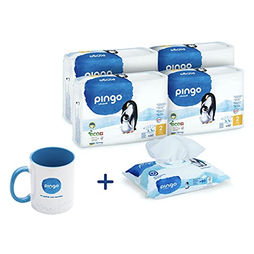 Pack especial Pañales T2 (3-6kg) 168 Uds + REGALO toallitas Pingo + Taza