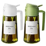 TrendPlain - 16oz Olive Oil Dispenser for Kitchen - 2 in 1 Olive Oil Dispenser and Oil Sprayer - Olive Oil Dispenser Bottle w/Stickers - Olive Oil Sprayer for Cooking 2Pcs White&Green (Light Blockage)