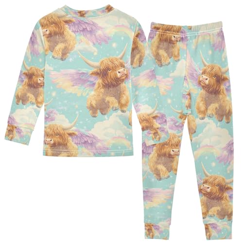 senya Highland Cattle with Wings Pajamas Set Long Sleeve Soft Cotton Sleepwear 2 Piece2