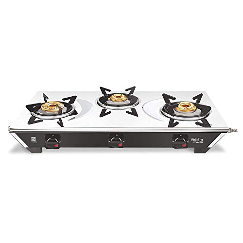 Vidiem Viva SS 3 Burner Glass Top Gas Stove, Black, Manual