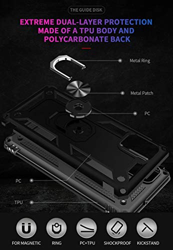 Addit A71 5G Case/A91 Case/S10 Lite Case/M80S Case, Military Grade Protective Case With Ring And Car Mount Kickstand For Samsung Galaxy A71 5G/A91/S10 Lite/M80S - Black #TOP2