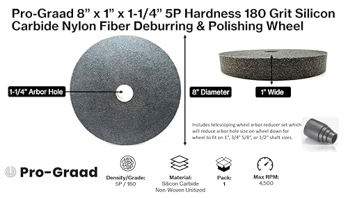 Image of Nylon Fiber Deburring Wheel 8 inch x 1 inch x 1-1 /4 inch 5P Hardness 180Grit Silicon Carbide Brushed Polishing Buffing Unitized Wheel for Bench Grinder Buffing Machine with Adapter for 1 /2 5 /8 3 /4 Arbor