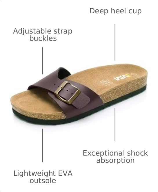 Image of WTW Women's Suede Cork Footbed Sandals Slide for Women with Arch Support | Comfortable Summer Sandals, Memory Foam Insole, Adjustable Buckle Beach Slip on Sandals for Travel and Everyday Wear