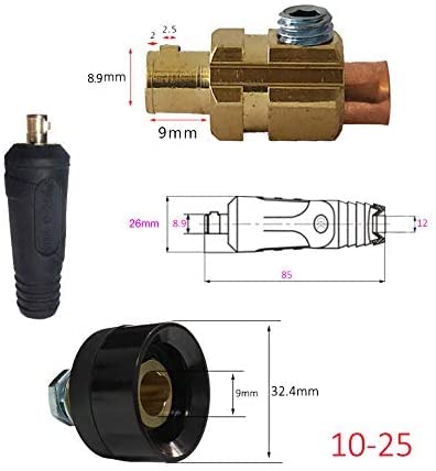 Image of RIVERWELD TIG Welding Cable Panel Connector Plug DKJ10-25 200Amp with Red Color Dinse-Style Quick Fitting 2pcs | with Red Color Dinse-Style Quick Fitting