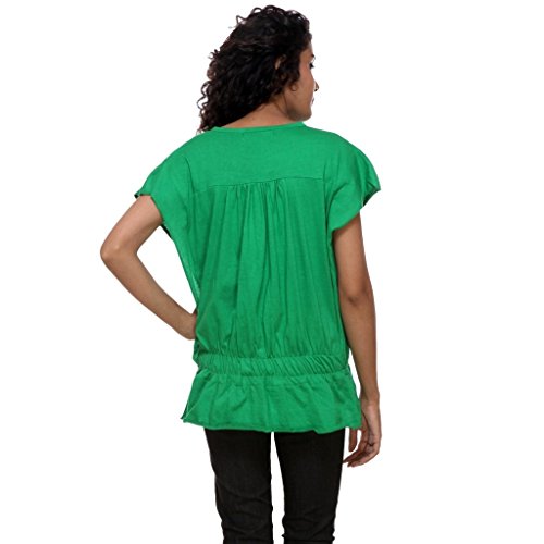 Image of Teemoods Women's Short Sleeve Blouson Top - Round Neck, Elastic Waist, Loose Fit Viscose Summer Top for Women