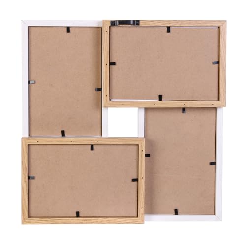 HOME DECO FACTORY - HD4204 Cadre-Photos Mural Pêle-mêle 4 Vues - Bois et Verre - Pour 4 Photos 10x15 cm - Fixation Murale Incluse - 28x28x3 cm - Beige et Blanc – Image 4