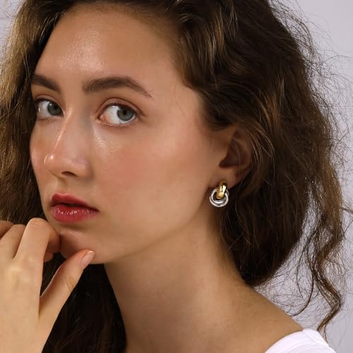 Chunky Gold Silver Earrings for Women Knot Knocker Paperclip Link 14K Plated Dangle Drop Studs Simple Dainty Earring Everyday Wear Hypoallergenic Lightweight Statement Jewelry Trendy Cute Gifts2