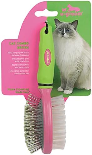 u•groom Bristle/Pin Cat Combo Brushes — All-Purpose Brushes for Cat Grooming, 7"