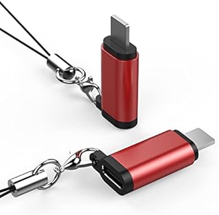 2PACK Red USB C Female Adapter to i-OS Male Connector with Anti-lost Keychain Made of Aluminum. Support Charging and Data Transfer Compatible for i-OS Phone, Pad Mini and Pod Touch.