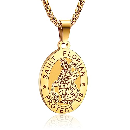 Collar YAUMATEA Patrón de Santo, San Miguel/Virgen María y más, cadena de acero inoxidable de 61 cm, Acero inoxidable, No es una piedra preciosa