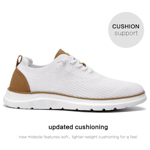 Men's Mesh Sneakers Oxfords Lace-Up Lightweight Casual Walking Shoes Driving Shoes White3