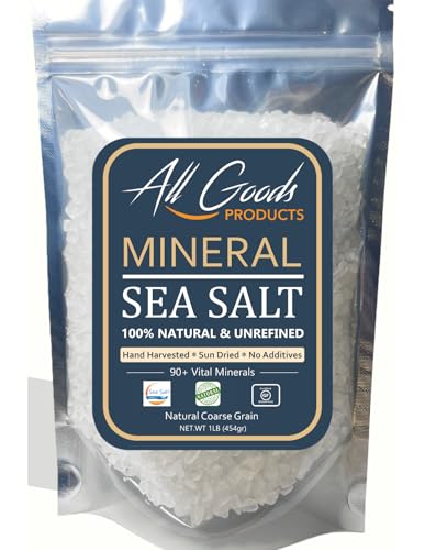 All Goods Baja Mineral Sea Salt 16oz, Natural Coarse Grain Crystals,Hand Harvested | Cooking, Baking & Seasoning All Dishes | Low Sodium, Magnesium & Potassium Loaded | Ideal for Electrolyte Balance,