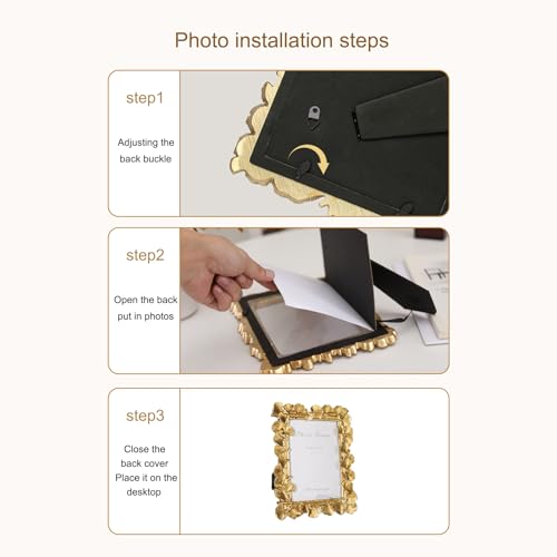 Image of 5x7 Vintage Picture Frames, Gold Photo Frame for Table Top Display and Wall Hanging Home Decor