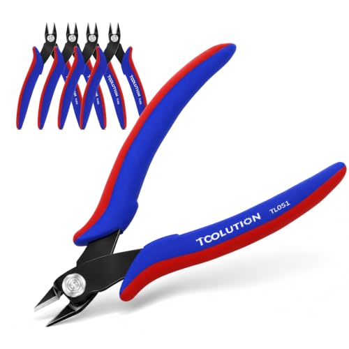 Image of 5 Pack Flush Wire Cutters - Small Diagonal Cut Pliers Snips | Side Cutter Bulk Micro Clippers for Cutting Zip Tie Plastic Model Mini Nippers for Crafting Electrical Jewelry Making