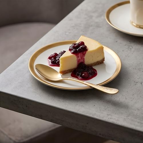 Image of 6.7 inch Aurum Gold Dessert Spoons with Floral Printed Handle | Set of 5 Durable Stainless Steel Teaspoons | Mirror Polished Silverware for Home, Restaurants, and Gift Giving