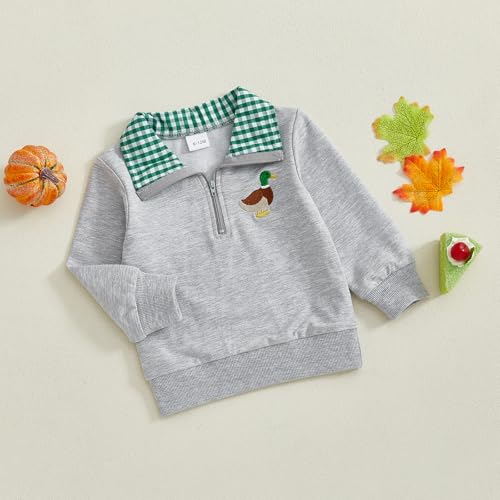 Toddler Boy Girl Outfit Hunting Season Embroidery Sweatshirt Mallard Duck Lapel Neck Pullover Shirt Top Fall Clothes2