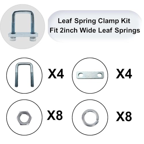 Image of 4 Pack Square U-Bolt for Trailer- Fits 2 Inch Wide Leaf Springs, Galvanized Steel Clamp Set, Secure Fit for Truck, Boat and Trailers