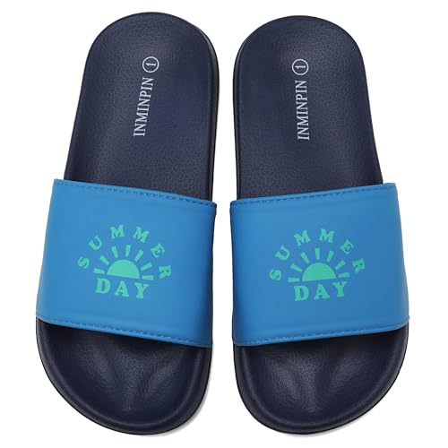 Image of INMINPIN Kids Boys Girls Slides Sandals Beach Pool Shower Shoes | lightweight, easy to clean paired with shorts,T-shirts,jeans,a short skirt for swimming pool,beach,bathroom