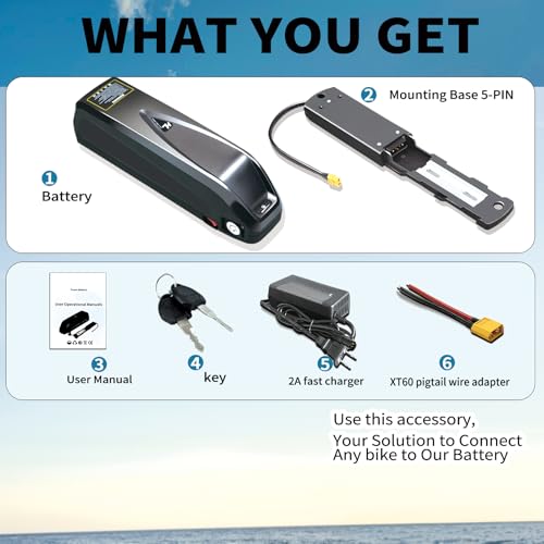 Image of Upgraded 48V /36V Lithium ebike Battery 12Ah /20Ah, Built in 30ABMS, Including Charger, XT60 Connecting Cable, for 100W-1500W DIY Projects (48V12AH)