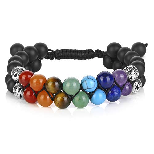 Image of Top Plaza Bead Chakra Bracelet 7 Chakras Healing Crystals Bracelet Yoga Stone Beads Bracelets Meditation Relax Anxiety Bangle for Womens Mens