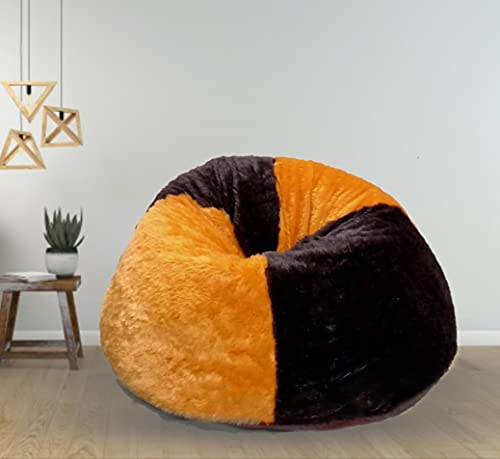 Image of Premium and Luxurious Fur Bean Bag Sofa Chair (Without Beans) (Brown and Yellow)